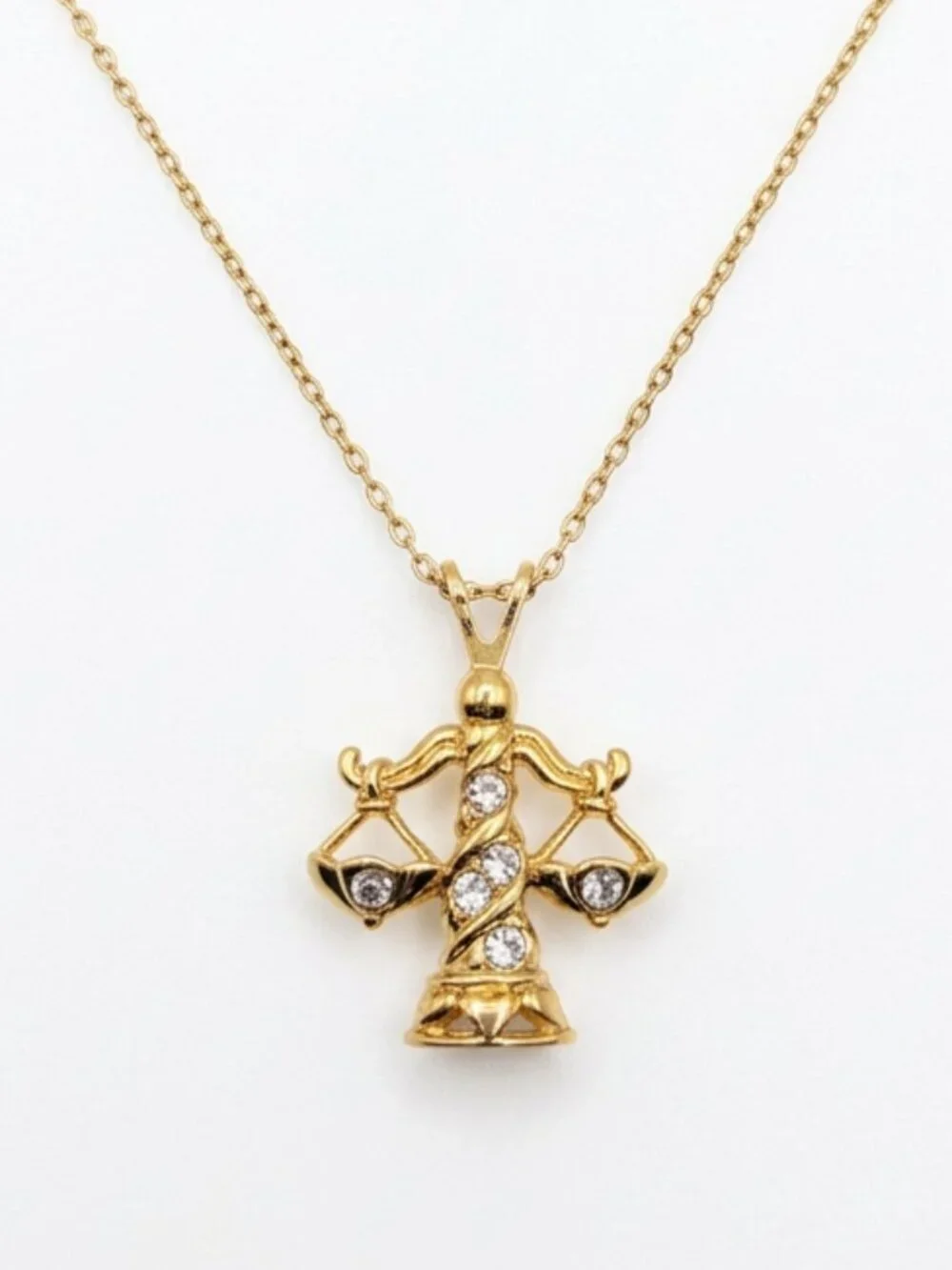 Vintage Avon Libra Zodiac Pendant Necklace - Gold Tone Scales of Justice
